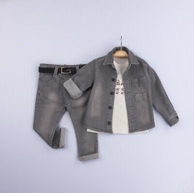 Wholesale 3-Piece Boys Jacket T-shirt and Denim Pants 6-9Y Gold Class 1010-3236 - 2
