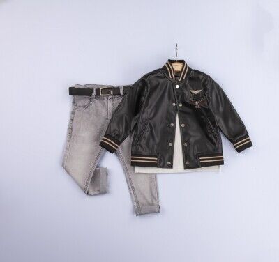 Wholesale 3-Piece Boys Jacket T-shirt and Denim Pants Set 6-9Y Gold Class 1010-3225 - 1