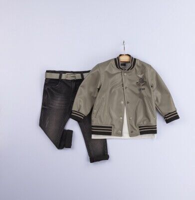 Wholesale 3-Piece Boys Jacket T-shirt and Denim Pants Set 6-9Y Gold Class 1010-3225 - 2