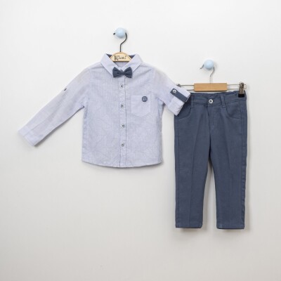Wholesale 3-Piece Boys Shirt Set with Pants and Bowtie 2-5Y Kumru Bebe 1075-3842 Синий