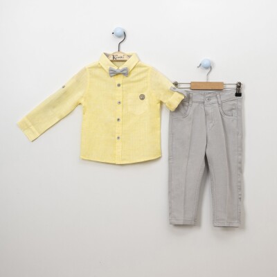 Wholesale 3-Piece Boys Shirt Set with Pants and Bowtie 2-5Y Kumru Bebe 1075-3842 Жёлтый 