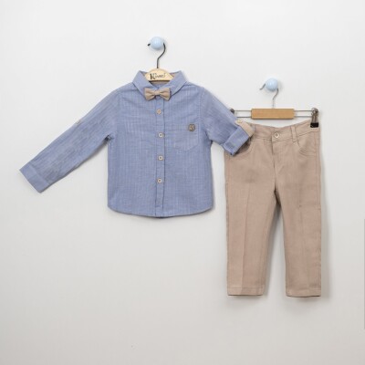 Wholesale 3-Piece Boys Shirt Set with Pants and Bowtie 2-5Y Kumru Bebe 1075-3842 Indigo
