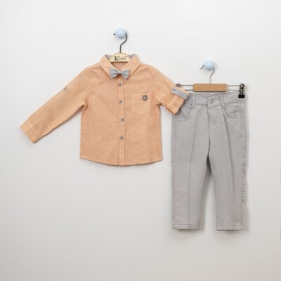 Wholesale 3-Piece Boys Shirt Set with Pants and Bowtie 2-5Y Kumru Bebe 1075-3842 Salmon Color 