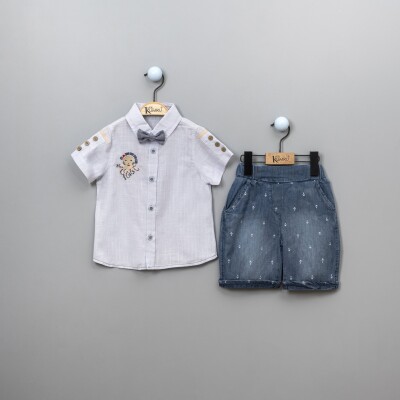 Wholesale 3-Piece Boys Shirt Set With Shorts And Bowtie 2-5Y Kumru Bebe 1075-3884 Синий