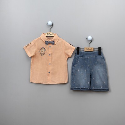 Wholesale 3-Piece Boys Shirt Set With Shorts And Bowtie 2-5Y Kumru Bebe 1075-3884 - Kumru Bebe