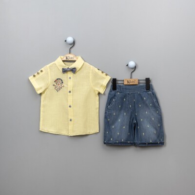 Wholesale 3-Piece Boys Shirt Set With Shorts And Bowtie 2-5Y Kumru Bebe 1075-3884 - 2