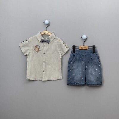 Wholesale 3-Piece Boys Shirt Set With Shorts And Bowtie 2-5Y Kumru Bebe 1075-3884 Mint Green 