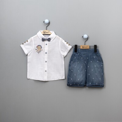 Wholesale 3-Piece Boys Shirt Set With Shorts And Bowtie 2-5Y Kumru Bebe 1075-3884 White