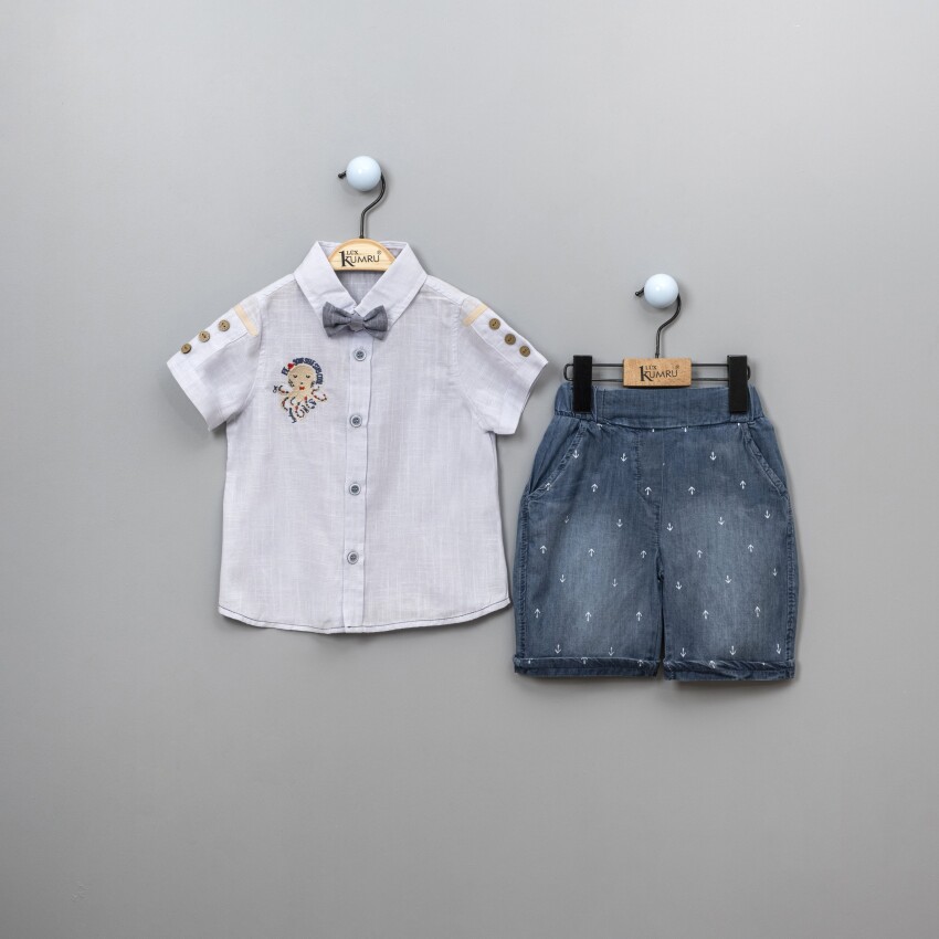 Wholesale 3-Piece Boys Shirt Set With Shorts And Bowtie 2-5Y Kumru Bebe 1075-3884 - 5