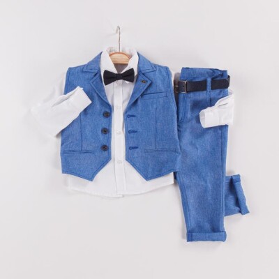 Wholesale 3-Piece Boys Suit Set with Accessories 6-9Y Gold Class 1010-22-3012 Светло-серовато- синий