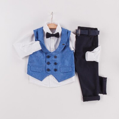 Wholesale 3-Piece Boys Suit Set with Button 6-9Y Gold Class 1010-22-3009 Светло-серовато- синий