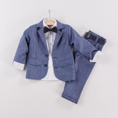 Wholesale 3-Piece Boys Suit Set with Jacket 2-5Y Gold Class 1010-22-2036 Navy 