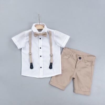 Wholesale 3-Piece Boys Suit Set With Shirt Shorts And Bowti 6-24M Gold Class 1010-1324 - 1