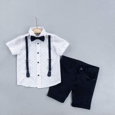 Wholesale 3-Piece Boys Suit Set With Shirt Shorts And Bowti 6-24M Gold Class 1010-1324 - 2