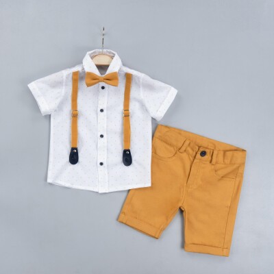 Wholesale 3-Piece Boys Suit Set With Shirt Shorts And Bowti 6-24M Gold Class 1010-1324 - 3