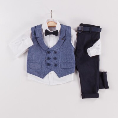 Wholesale 3-Piece Boys Suit Set with Vest 2-5Y Gold Class 1010-22-2034 Темно-синий