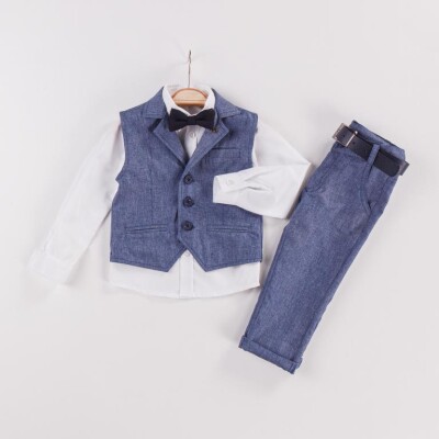 Wholesale 3-Piece Boys Suit Set with Vest 2-5Y Gold Class 1010-22-2037 Темно-синий