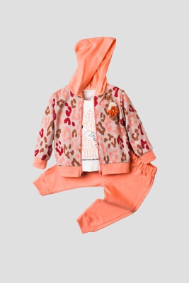 Wholesale 3-Piece Cardigan Set with Long Sleeve T-shirt and Pants 9-24M Kidexs 1026-90126 Salmon Color 