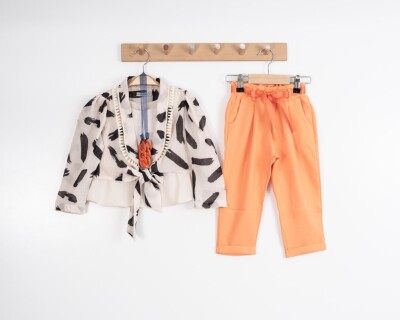 Wholesale 3-Piece Girls Blouse Body and Pants Set 3-7Y Moda Mira 1080-7108 Orange