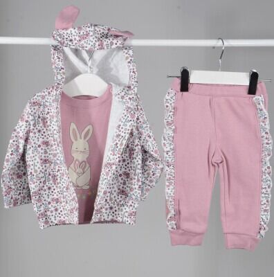 Wholesale 3-Piece Girls Cardigans Set with Pants and Sweat 6-24M Baby Serkon&Kids 1084-M0602 Dusty Rose