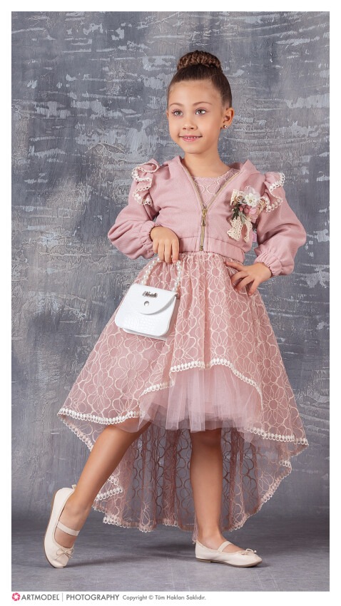 Wholesale 3-Piece Girls Dress Set with Bag and Bolero 6-12Y Tivido 1042-2357 - 1