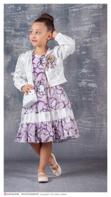 Wholesale 3-Piece Girls Dress Set with Bag and Bolero 6-12Y Tivido 1042-2358 - Tivido