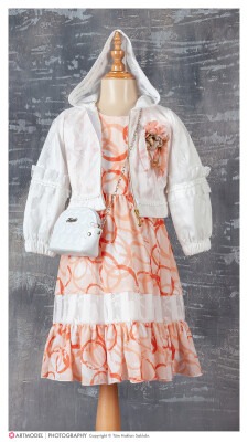 Wholesale 3-Piece Girls Dress Set with Bag and Bolero 6-12Y Tivido 1042-2358 Лососевый цвет