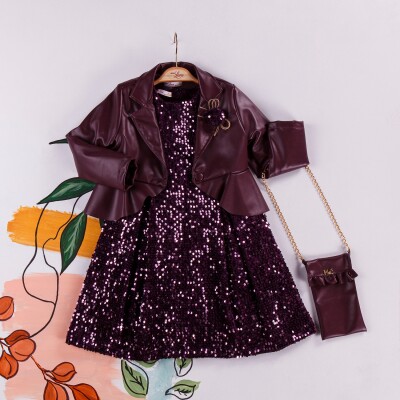 Wholesale 3-Piece Girls Dress with Bag and Leatherette Vest 2-6Y Miss Lore 1055-5222 - Miss Lore