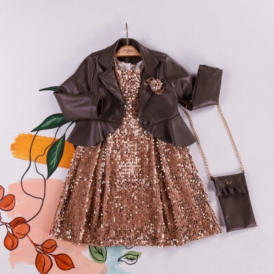 Wholesale 3-Piece Girls Dress with Bag and Leatherette Vest 2-6Y Miss Lore 1055-5222 - Miss Lore (1)