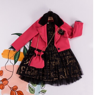 Wholesale 3-Piece Girls Dress with Fur Jacket and Bag 2-6Y Miss Lore 1055-5216 - Miss Lore