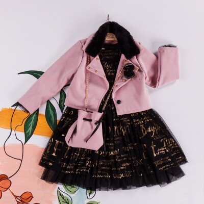 Wholesale 3-Piece Girls Dress with Fur Jacket and Bag 2-6Y Miss Lore 1055-5216 - 2