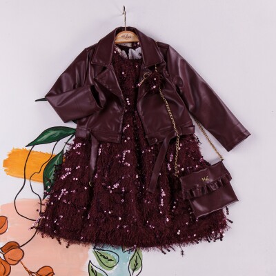 Wholesale 3-Piece Girls Dress with Leatherette Jacket and Bag 2-6Y Miss Lore 1055-5221 - Miss Lore (1)