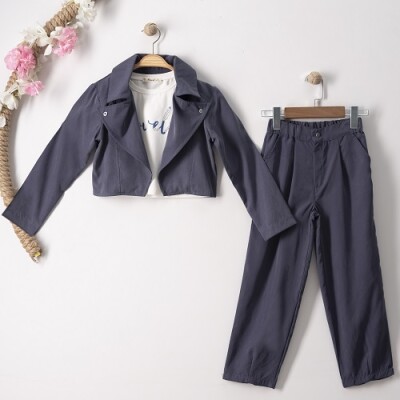 Wholesale 3-Piece Girls Jacket Pants and T-Shirt Set 7-10Y Büşra Bebe 1016-23107 - 2