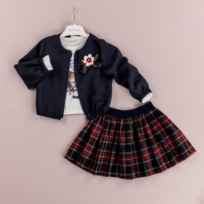 Wholesale 3-Piece Girls Jacket Set with T-Shirt and Plaid Skirt 1-4Y BabyRose 1002-4091 - Babyrose