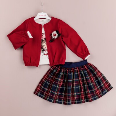 Wholesale 3-Piece Girls Jacket Set with T-Shirt and Plaid Skirt 1-4Y BabyRose 1002-4091 - 2