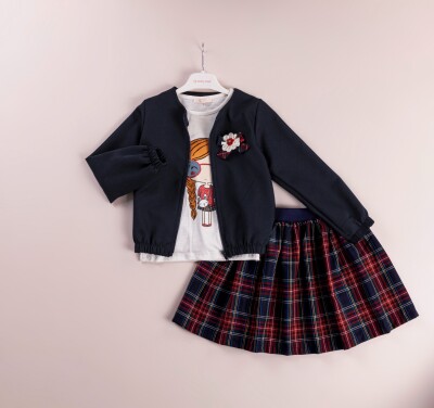  Wholesale 3-Piece Girls Jacket Set with T-Shirt and Plaid Skirt 5-8Y BabyRose 1002-4092 - Babyrose