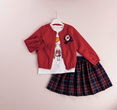  Wholesale 3-Piece Girls Jacket Set with T-Shirt and Plaid Skirt 5-8Y BabyRose 1002-4092 - Babyrose (1)