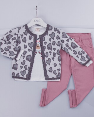 Wholesale 3-Piece Girls Set with Cardigan, Long Sleeve T-shirt and Pants 2-5Y Sani 1068-9766 - 1
