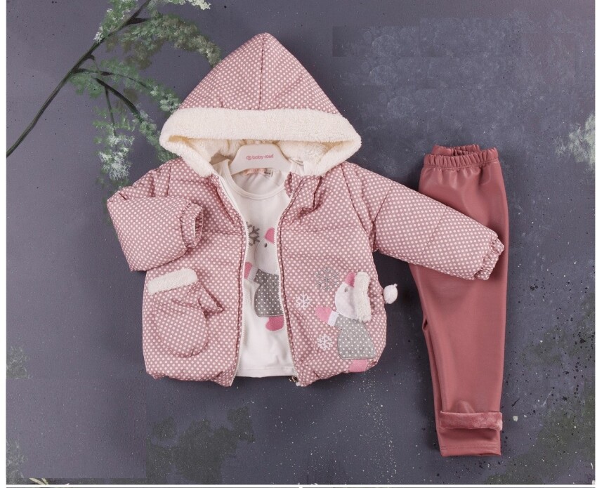 Wholesale 3-Piece Girls Set with Coat, Long Sleeve T-shirt and Pants 1-4Y BabyRose 1002-8401 - 1