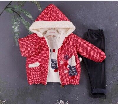 Wholesale 3-Piece Girls Set with Coat, Long Sleeve T-shirt and Pants 1-4Y BabyRose 1002-8401 Red