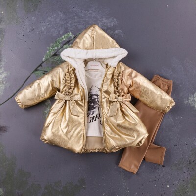 Wholesale 3-Piece Girls Set with Coat, Long Sleeve T-shirt and Pants 2-5Y BabyRose 1002-8413 Gold