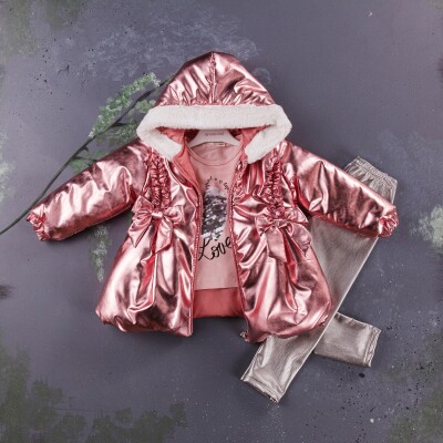 Wholesale 3-Piece Girls Set with Coat, Long Sleeve T-shirt and Pants 2-5Y BabyRose 1002-8413 Salmon Color 