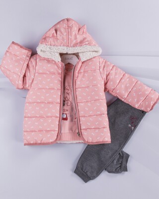 Wholesale 3-Piece Girls Set with Coat, Long Sleeve T-shirt and Pants 2-5Y Sani 1068-9743 - 1