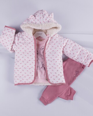 Wholesale 3-Piece Girls Set with Coat, Long Sleeve T-shirt and Pants 2-5Y Sani 1068-9743 - 2