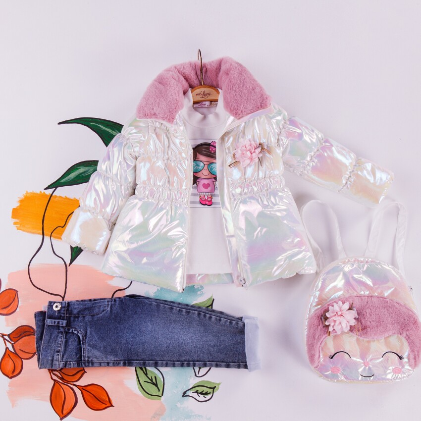 Wholesale 3-Piece Girls Set with Coat, Pants and Long Sleeve T-shirt 2-5Y Miss Lore 1055-5410 - 2