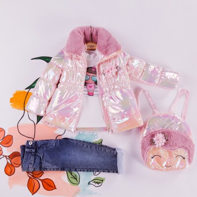 Wholesale 3-Piece Girls Set with Coat, Pants and Long Sleeve T-shirt 2-5Y Miss Lore 1055-5410 Pink
