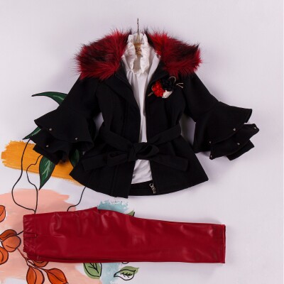 Wholesale 3-Piece Girls Set with Coat, Shirt and Leatherette Pants 2-6Y Miss Lore 1055-5208 - Miss Lore (1)
