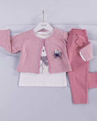 Wholesale 3-Piece Girls Set with Jacket, Long Sleeve T-shirt and Pants 1-4Y Sani 1068-4481 - 1