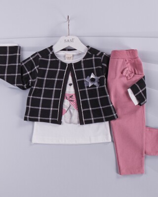 Wholesale 3-Piece Girls Set with Jacket, Long Sleeve T-shirt and Pants 1-4Y Sani 1068-4481 - 2