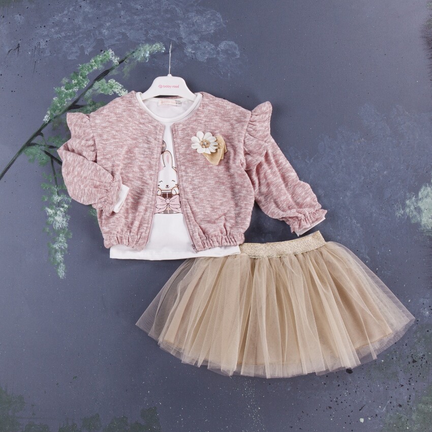 Wholesale 3-Piece Girls Set with Jacket, Long Sleeve T-shirt and Skirt 1-4Y BabyRose 1002-3979 - 1